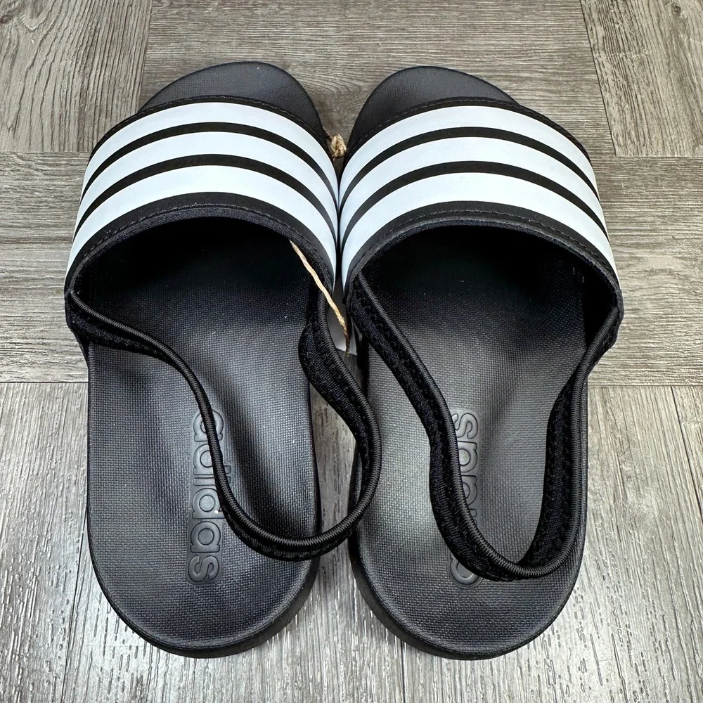 Adidas Adilette ESTRAP C‎ Kids Size 1 Black White Striped Backstrap NEW GZ5245